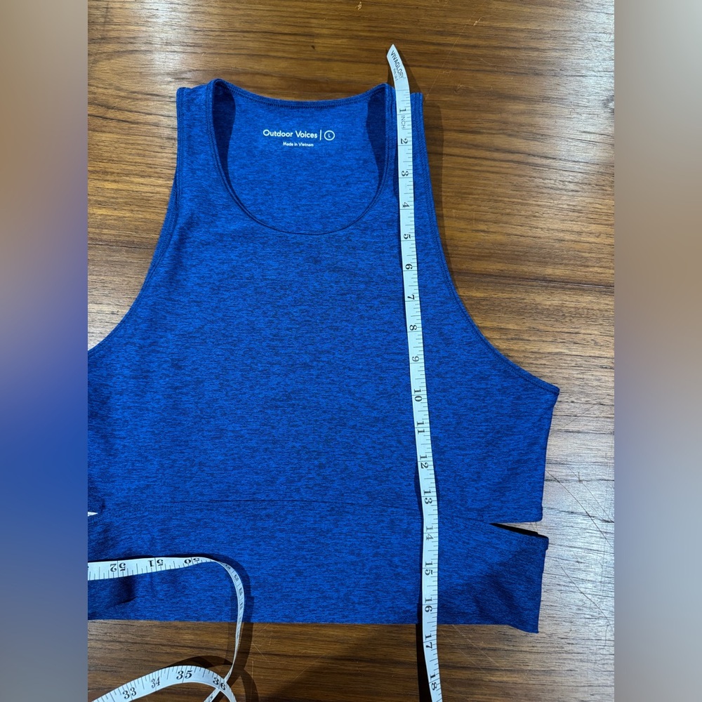 Outdoor Voices Blue Athena Crop Top Size L Cutout Workout Running Activewear - Picture 7 of 11